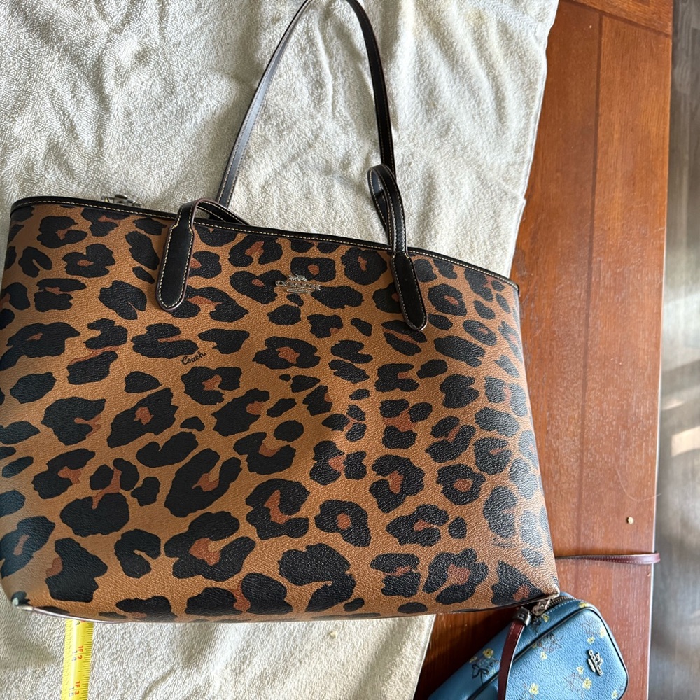 Coach Leopard Print Tote Bag - Black and Brown